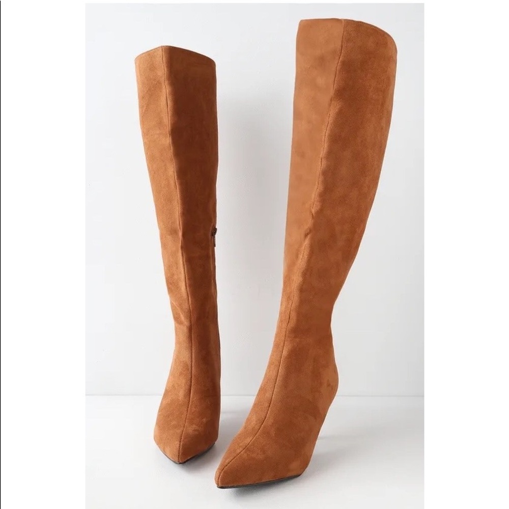 NEW Lulu’s Cherrie Camel Suede Knee-High Boots
